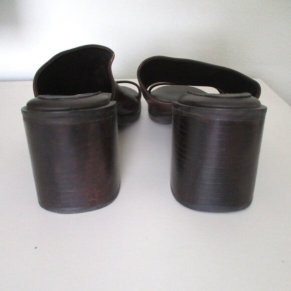 Hillard & Hanson "Lilly" Brown Leather Open Toe 3" Block Heel - Size 10M - Picture 7 of 8